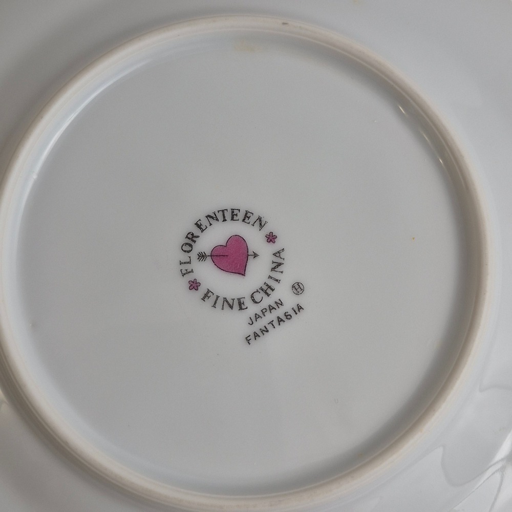 VINTAGE Florenteen Fine China Fantasia Plate Floral Pink Blue Silver Rim Japan - Picture 8 of 8
